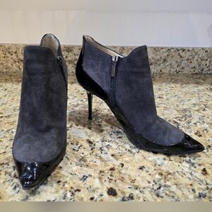 Jimmy Choo Black Gray Brady Ankle Boots Pointy Toe 39 Zippered Booties.